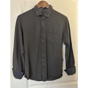 Ted Baker Mens Shirt Size 3 Medium Button Up Piquet Charcoal Floral Flip Cuff